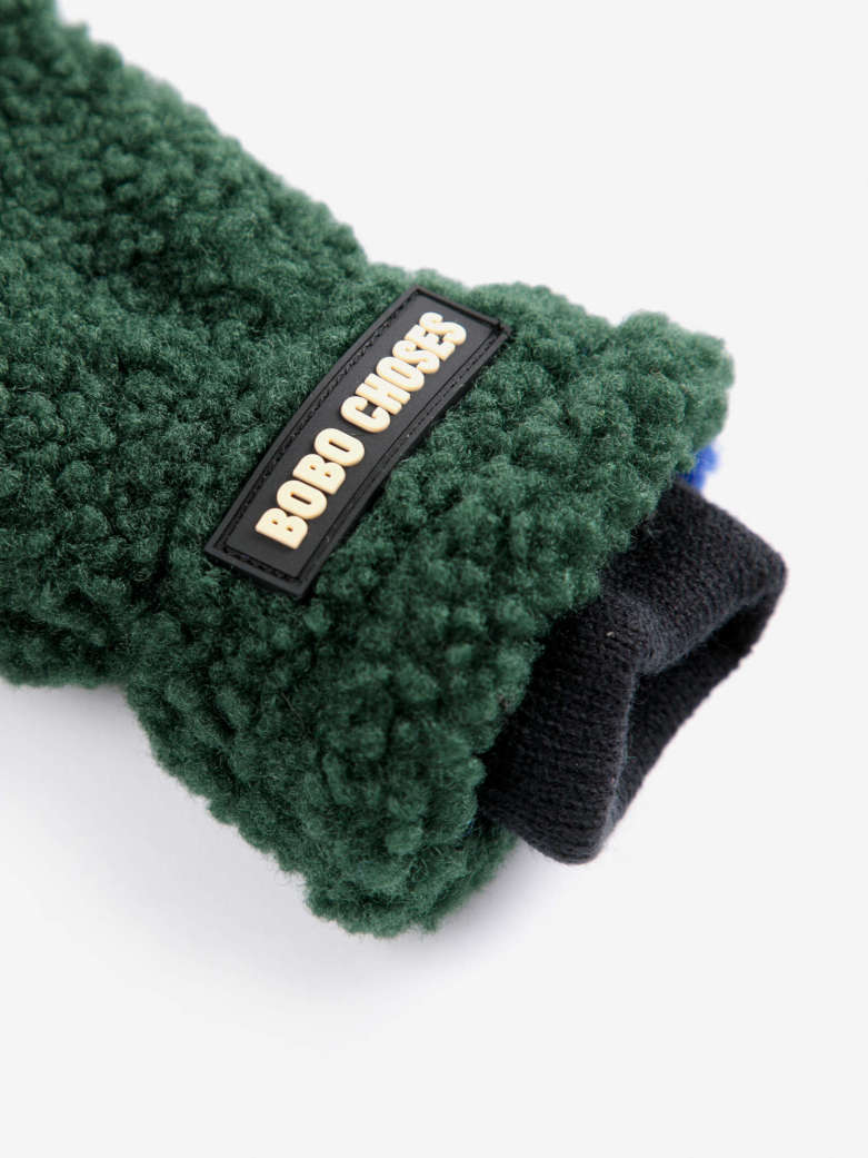 Bobo Choses - kids - color block sheepskin mittens - green/blue