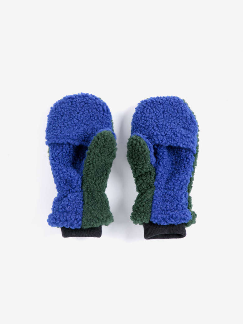 Bobo Choses - kids - color block sheepskin mittens - green/blue