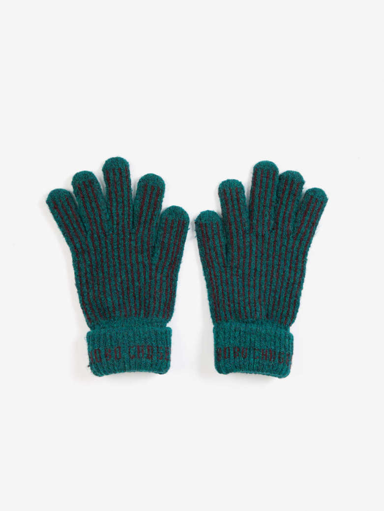 Bobo Choses - kids - stripes knitted gloves - green