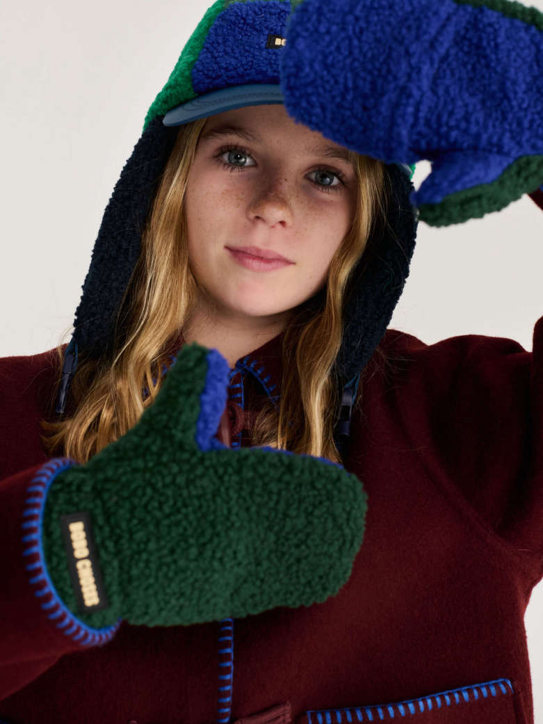 Bobo Choses - kids - color block sheepskin mittens - green/blue
