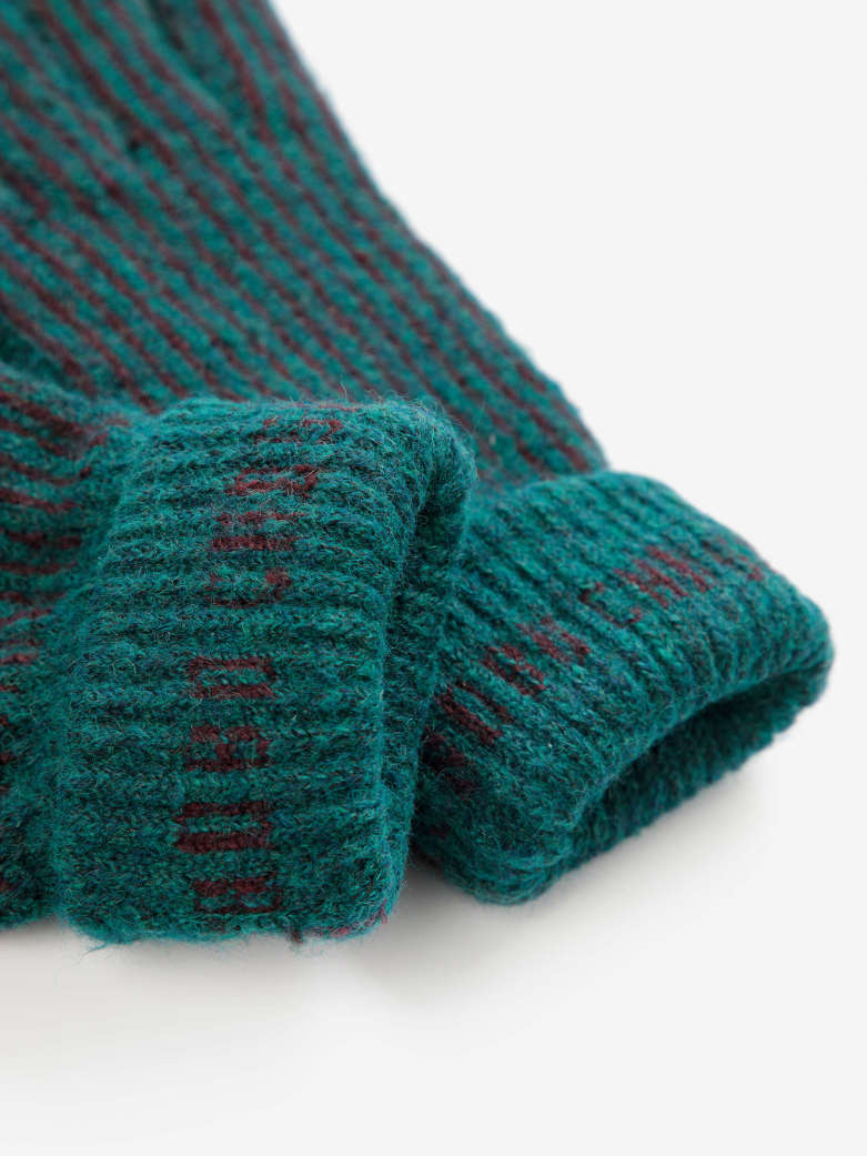 Bobo Choses - kids - stripes knitted gloves - green