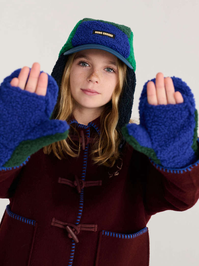 Bobo Choses - kids - color block sheepskin mittens - green/blue