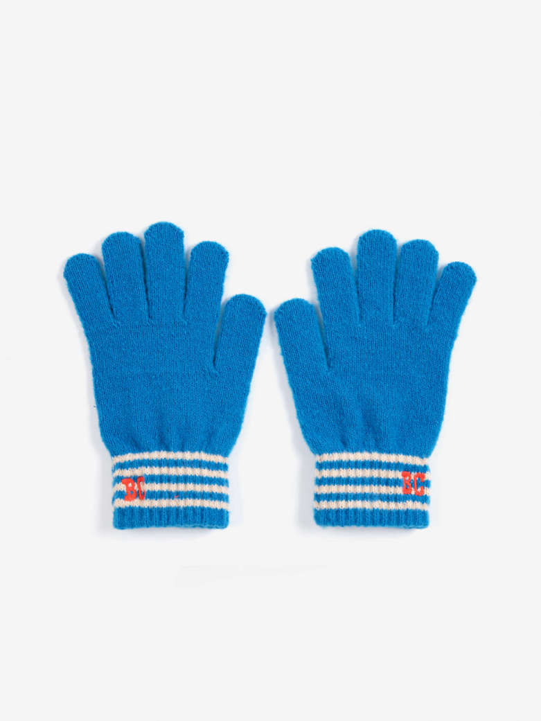 Bobo Choses - kids - stripes knitted gloves - blue