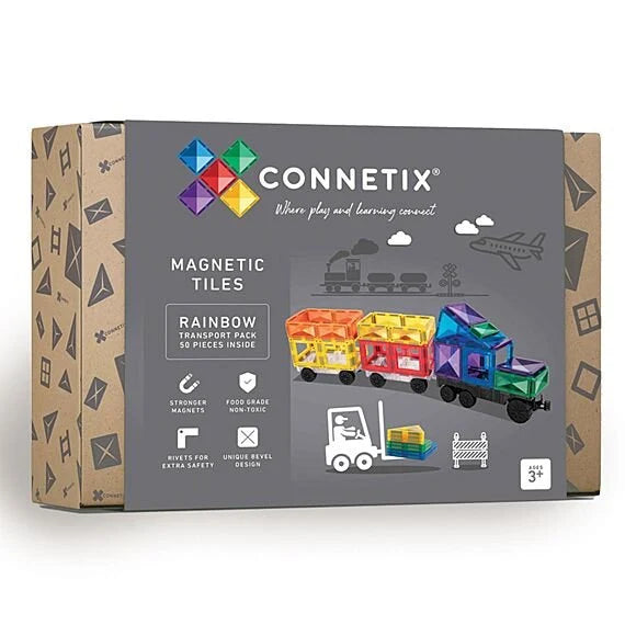 Connetix - magnetic tiles - rainbow transport pack - 50 pcs