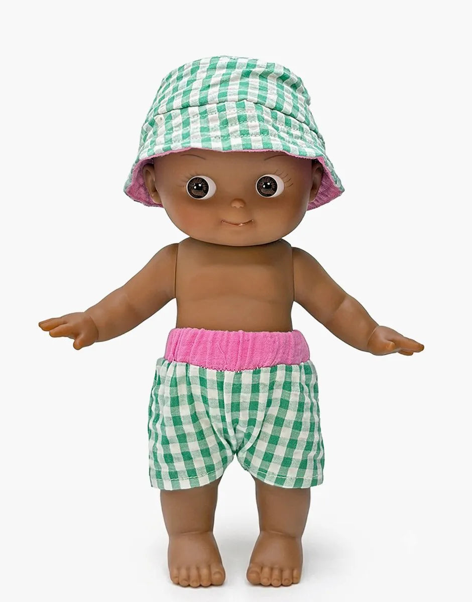 Minikane - Arsène at the beach in his green gingham outfit
