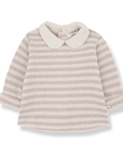 1+ in the family - alizee - fleece collar striped sweater - nude
