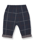 1+ in the family - robin - big check fleece trousers - dark blue