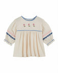 Emile et Ida - embroidered blouse - cream/blue