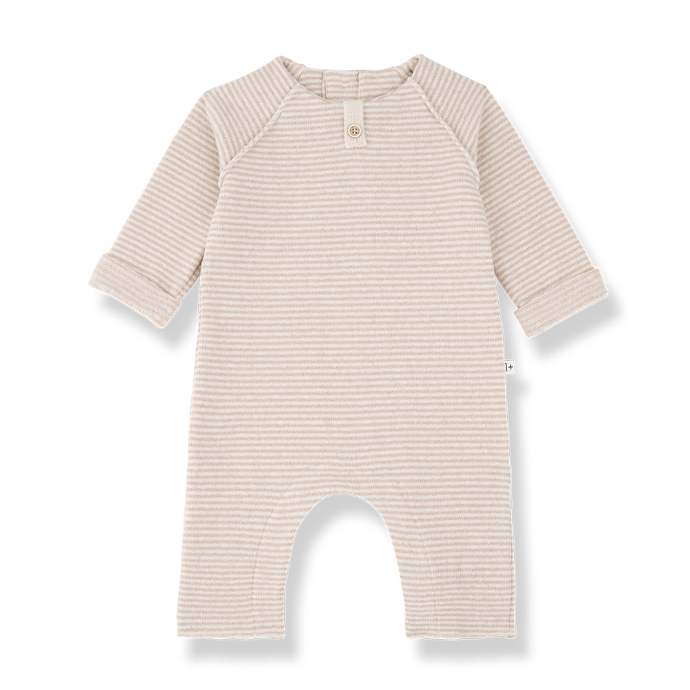 1+ in the family - laval - soft fleece stripe onesie - nude