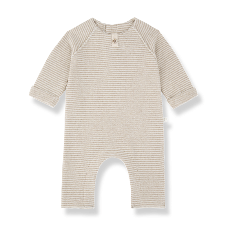 1+ in the family - laval - soft fleece stripe onesie - beige