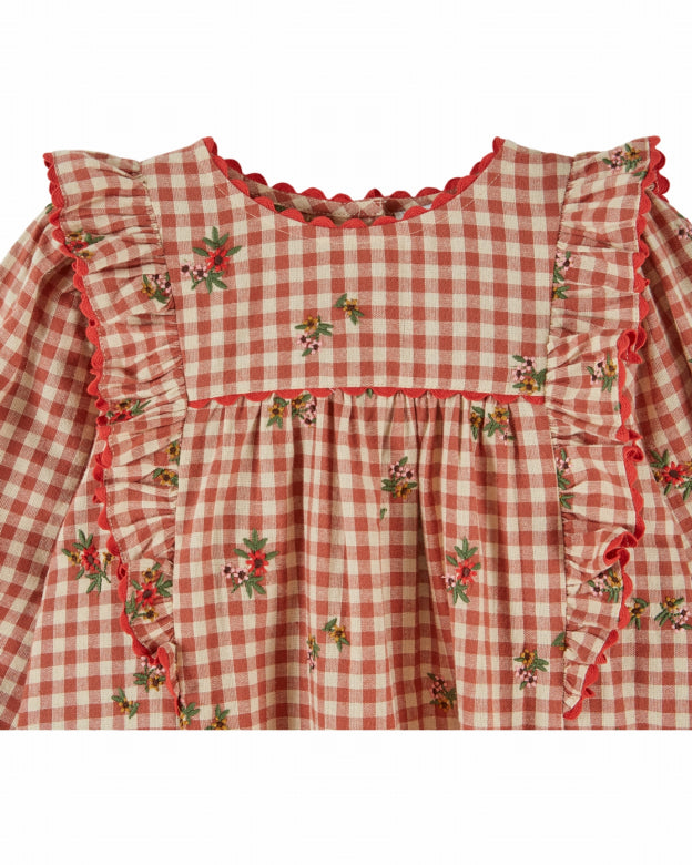Emile et Ida - volant embroidered dress - vichy
