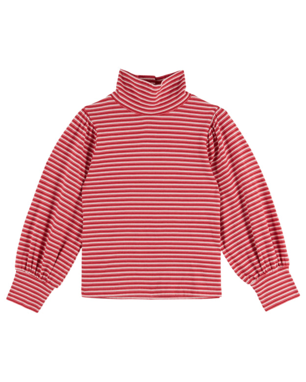 Emile et Ida - rollneck stripe t-shirt - red/rose