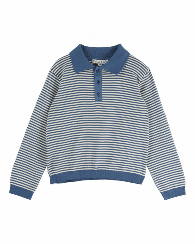Emile et Ida - polo stripe sweatshirt - ocean