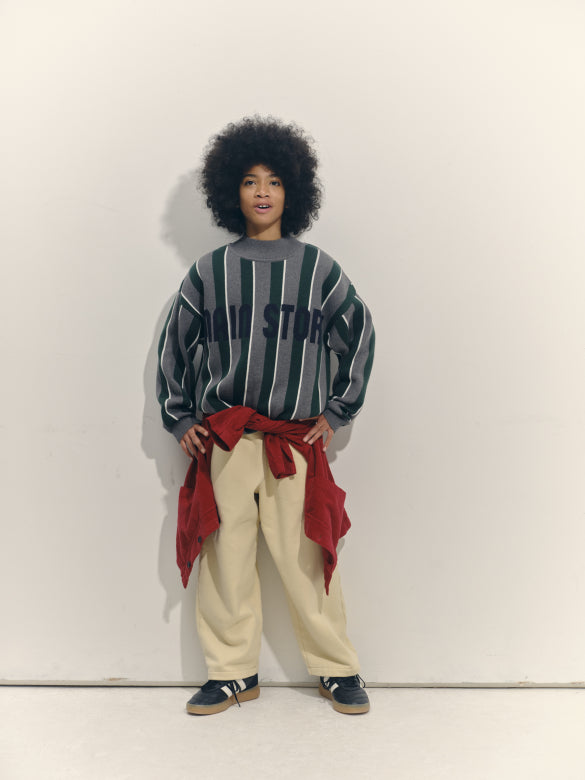Main Story - sporty knit sweater - grey melange stripe